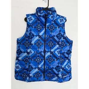 NWOT Lands End Women's Down Puffer Vest Large 14-16 Blue Geometric Aztec